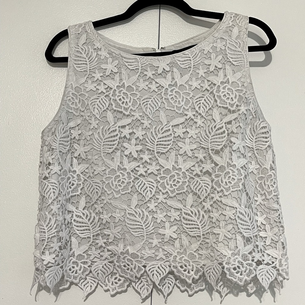 White lace overlay Banana Republic top.